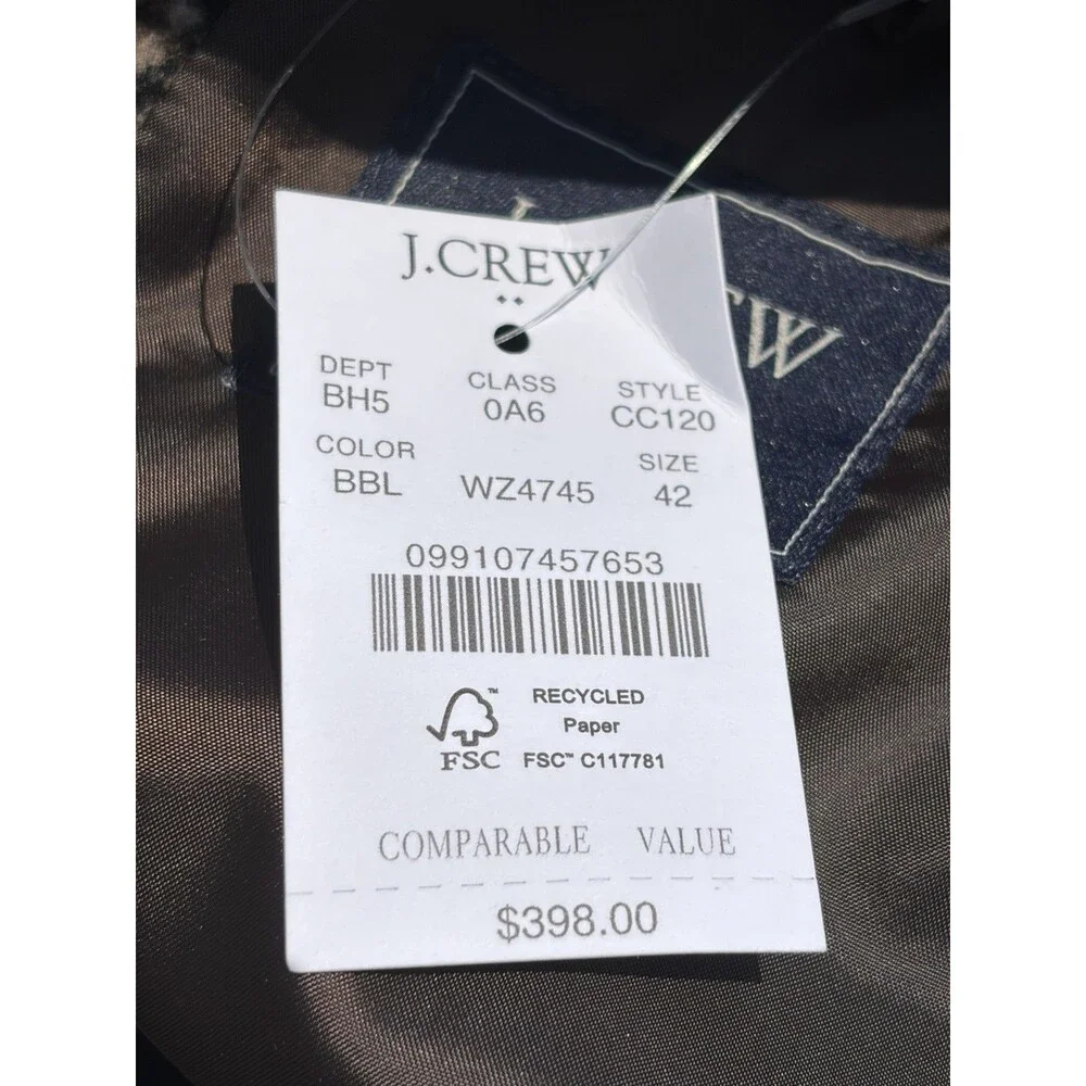 JCrew Thompson Blazer Jacket Mens 42 Brown Wool Blend Tweed Fleck Sport Coat NEW